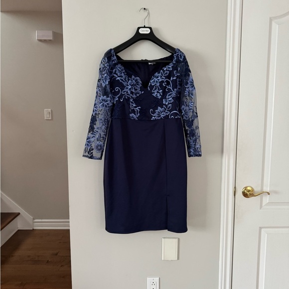 Blue Off the Shoulder Long Sleeve Sheath Dress. Ptp 18” lenght 37.5” - Picture 9 of 10